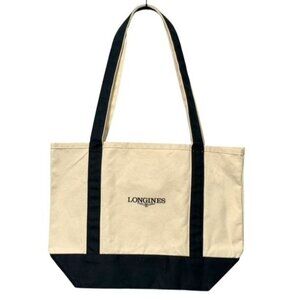 Longines NWOT Canvas Tote Bag Shopper Double Handle Beach Boating Cream Navy